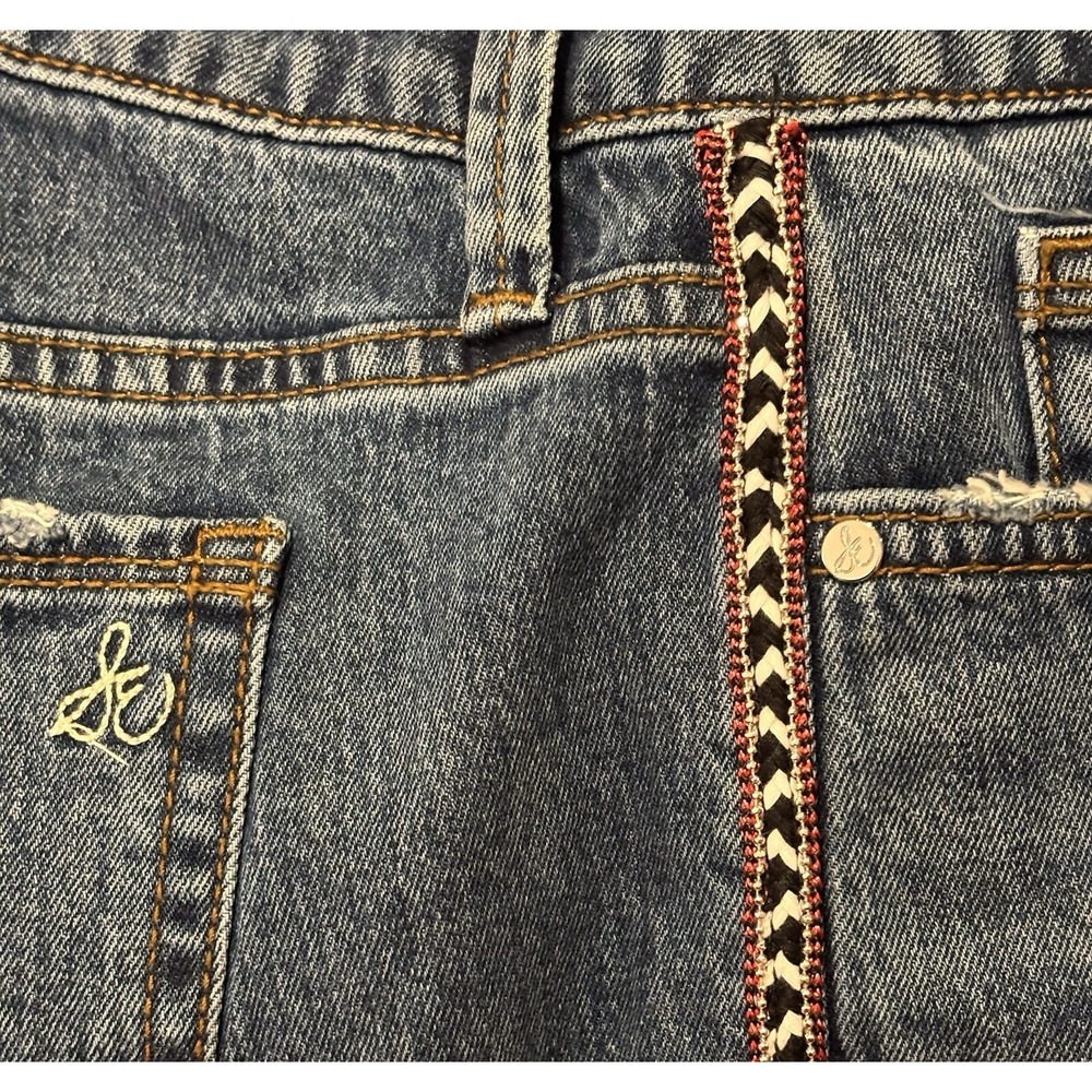 Sz 30 Sam Edelman Mary Jane High Rise Straight Crop Jeans Raw Frayed Hem Embroid